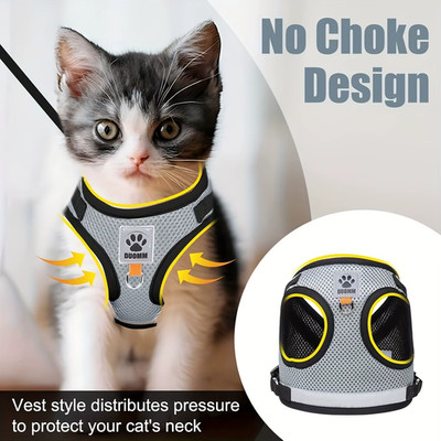 Cat Harness & Retractable Leash Set Escape Proof Adjustable Soft Mesh Vest S/M