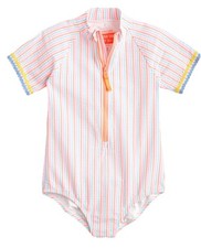 Crewcuts Girls' short-sleeve one-piece swimsuit in seersucker stripe - UPF 50