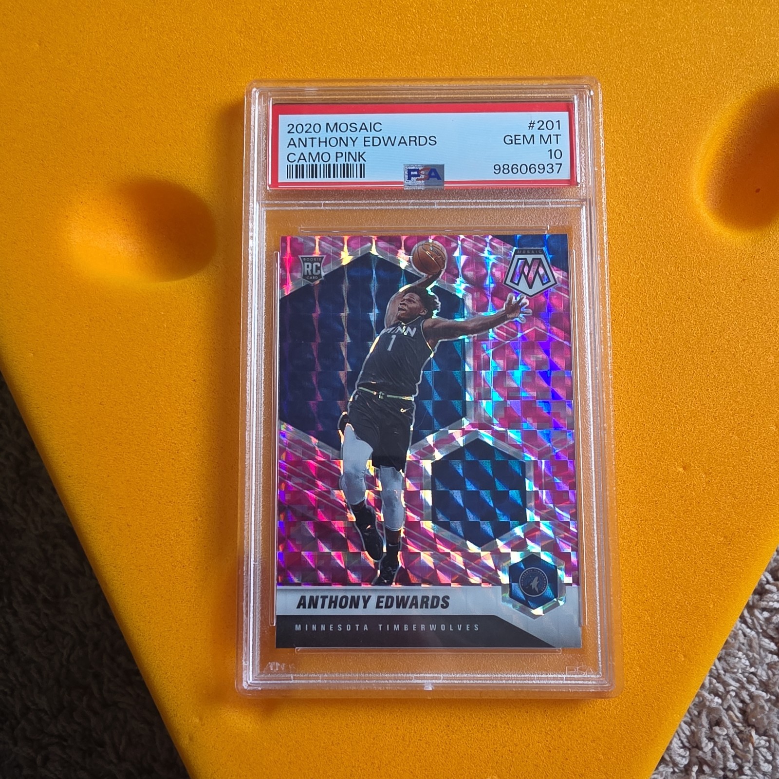 2020 Panini Mosaic #201 Anthony Edwards - RC CAMO PINK - PSA 10