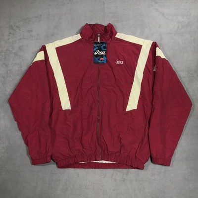 Vintage Asics Tiger Track Jacket Men's Small Maroon Red Lined Full Zip NEW