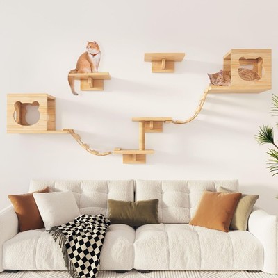 PETKABOO Cat Wall Shelves Perches Climbing Condo Scratching Post Ladder Platform