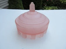 Vintage Taussaunt Glass Frosted Pink Art Deco Powder Trinket Jar