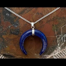 New Beautiful Lapis Lazuli Crescent Moon Pendant On 925 Silver Chain Necklace