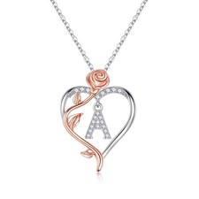 Easter Gifts Rose Heart Initial Necklaces for Women Teen Girls Gifts, Letter ...