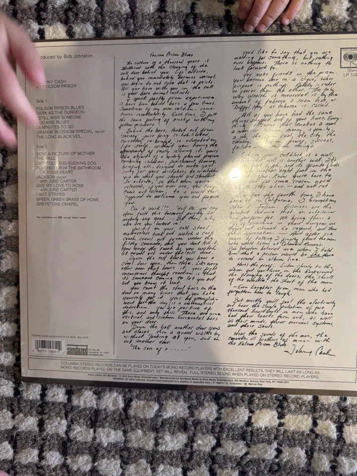 JOHNNY CASH AT FOLSOM PRISON 2010 Sundazed 180 Gram SEALED with HYPE STICKER NM - Image 2 of 2