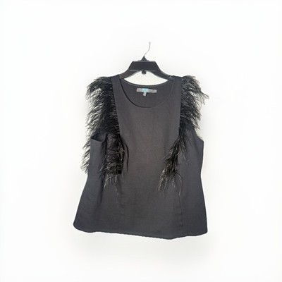 Eva Franco Anthropologie Romana Top Womens XL Black Feather Trim Tank Blouse