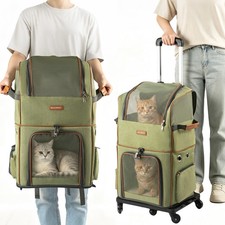 2 in 1 Rolling Pet Backpack Carrier With Wheels Dog Cat Breathable Shoulder Bag