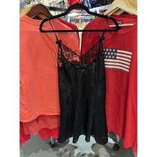 Vintage Victorias Secret Gold Label Black Paisley Lace Trim Slip Chemise Dress M