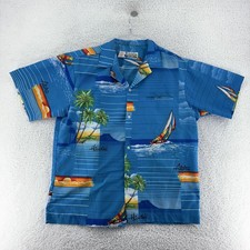 Vtg 80s Shoreline Hawaii Shirt Mens L Aloha Hawaiian Sailboat Palm Tree Tropical