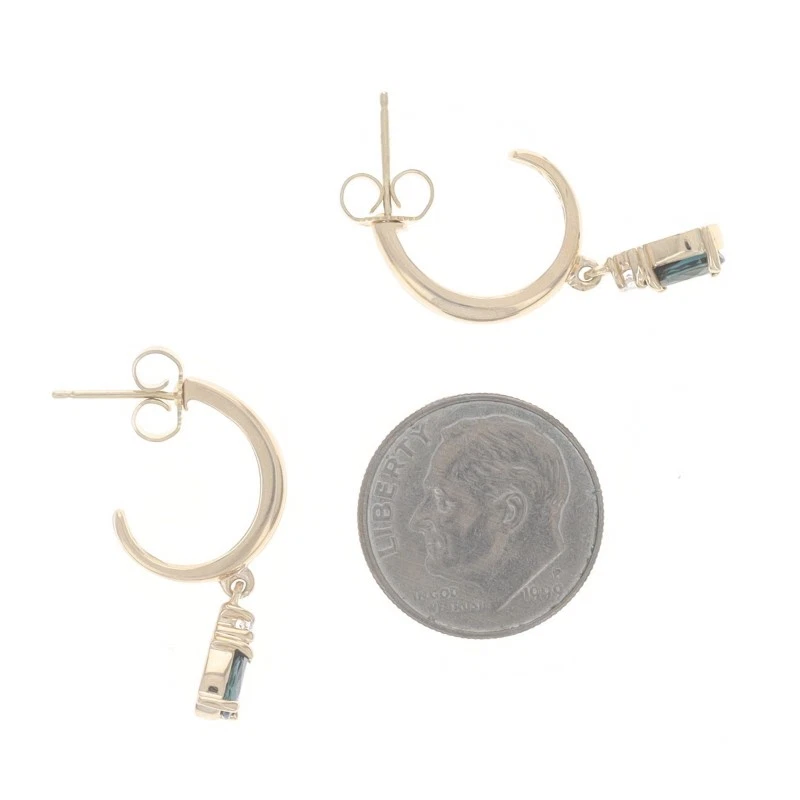 Oro Giallo Zaffiro Diamante Mezzi Cerchi Orecchini - 14k Pera 1.03ctw Pendente - Immagine 3 di 4