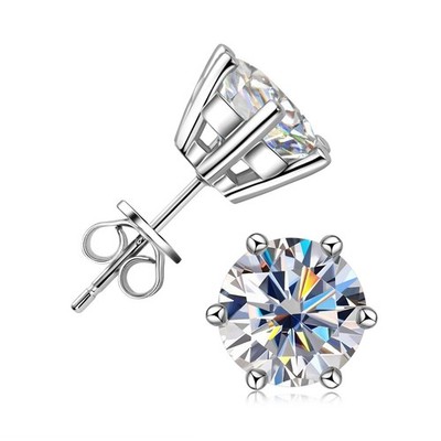 Unisex Moissanite VVS1 6-Prong Round Cut Sterling Silver Studs Earrings M123