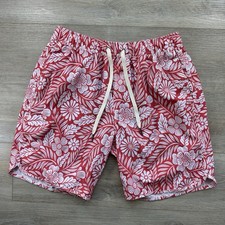 Fair Harbor Anchor Swim Trunks Shorts Men's Medium Red Hawaiian Floral Lined