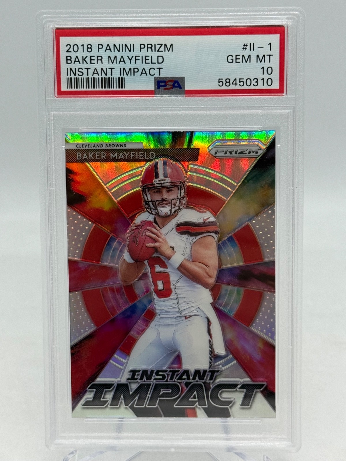 2018 Prizm Baker Mayfield Instant Impact Prizm Rookie Card RC PSA 10 GEM MINT view 1
