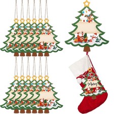 18 Pcs Christmas Stocking Name Tags Xmas DIY Wooden Name Signs Hollow Double ...