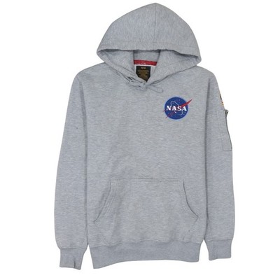 Alpha Industries Herren grau NASA Pullover Hoodie M Fleece bestickt