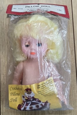 Vintage Fiber Craft 8'' Pillow Doll #3119 Blonde Hair, Manual Eye Blinks, 1988