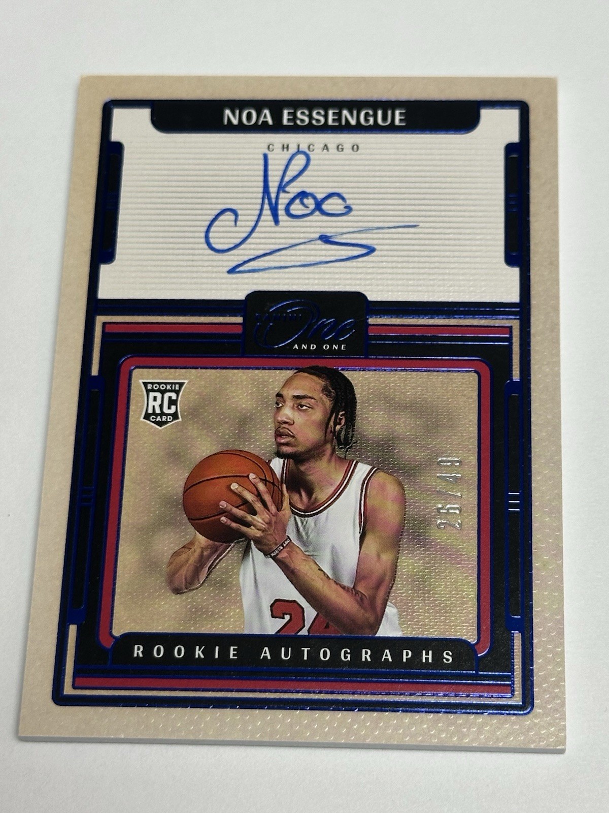 Noa Essengue RC 2025-26 Panini One and One #RA-NOA On Card Auto Blue /49