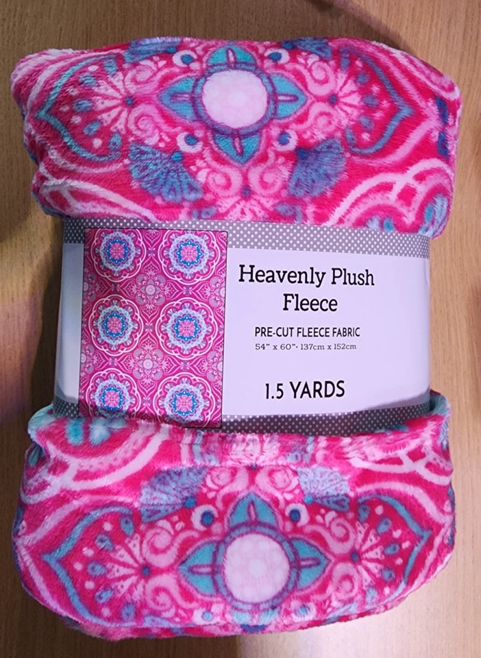 David Textiles Heavenly Plush Fleece Pink & Aqua Medallion Fabric 1.5 Yards - Image 2 of 3