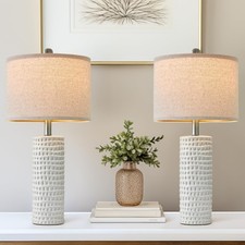 PORTRES 24 Modern Ceramic White Table Lamp Set of 2 for Bedroom Living Room