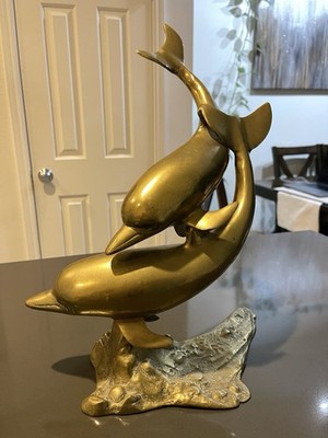Vintage Large Dolphin Sculpture Brass 1970 s In Great Condition