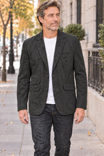 Kroon Men 42L Black Brushed Cotton Sport Coat Blazer Distressed Faded Finish