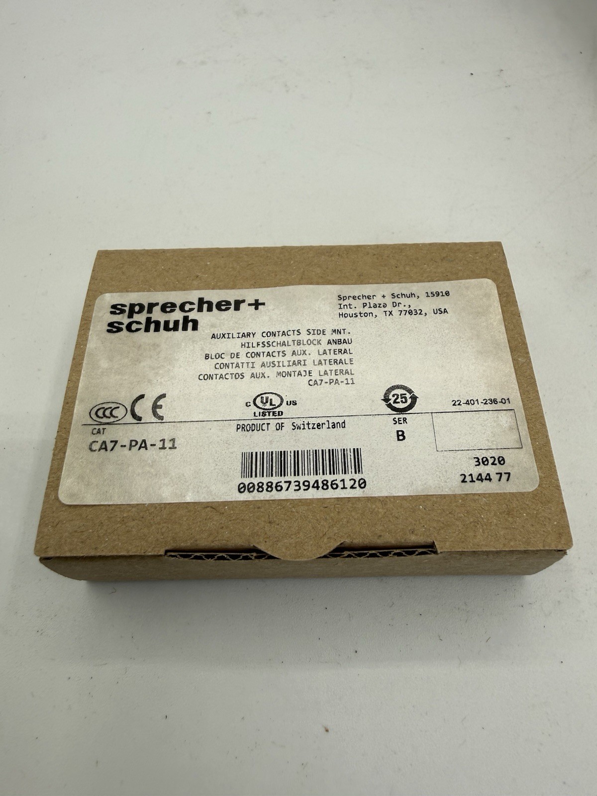 Brand New - Sprecher Schuh CA7-PA-11 Auxiliary Contact Block Side Mount