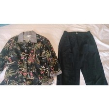 Vintage Donna Black Jungle/ Oriental Blazer/Coat And Pants With Gingham Ruffle