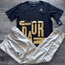NEW Nike Air Jordan Boys YLG Tan/Black/White BIG LOGO Wind Pants Set Large