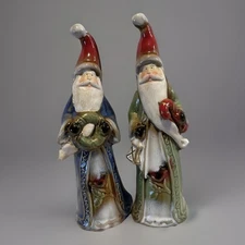 Greenbrier International Christmas Santa Glazed Ceramic Figurines 8x3” Set Of 2