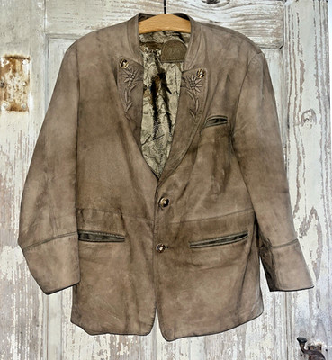 Julius Lang traditional jacket, sport coat, blazer, brown, leather look, size 46