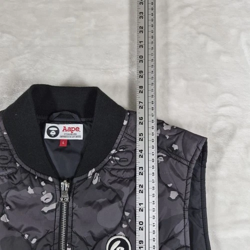 AAPE By A Bathing Ape Vest Men's Large Black Gray Streetwear Puffer Quilted Camo image 3