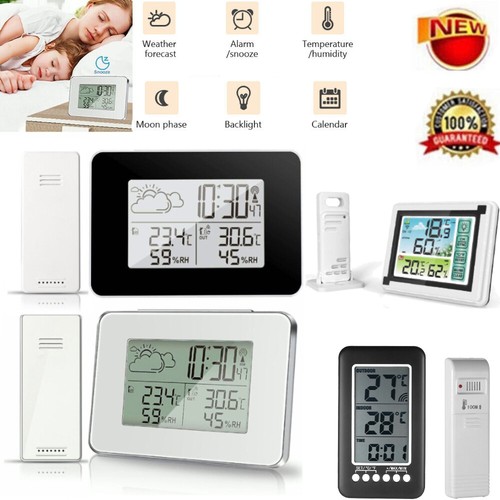 Digital LCD Indoor & Outdoor Weather Station Clock Calendar Thermometer Wireless - Picture 1 of 23