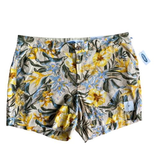 Linen Floral Tropical Everyday Linen Shorts 14 Mid Rise Aloha Resort Beach