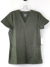 Beyond Scrubs Women's Size XS Olive Sunny V-Neck 3-Pocket Top NWT