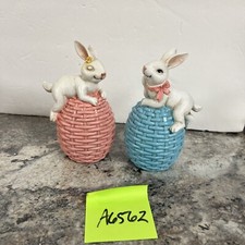Set of 2 Bunnies Resting on Eggs  Pink  Blue ...