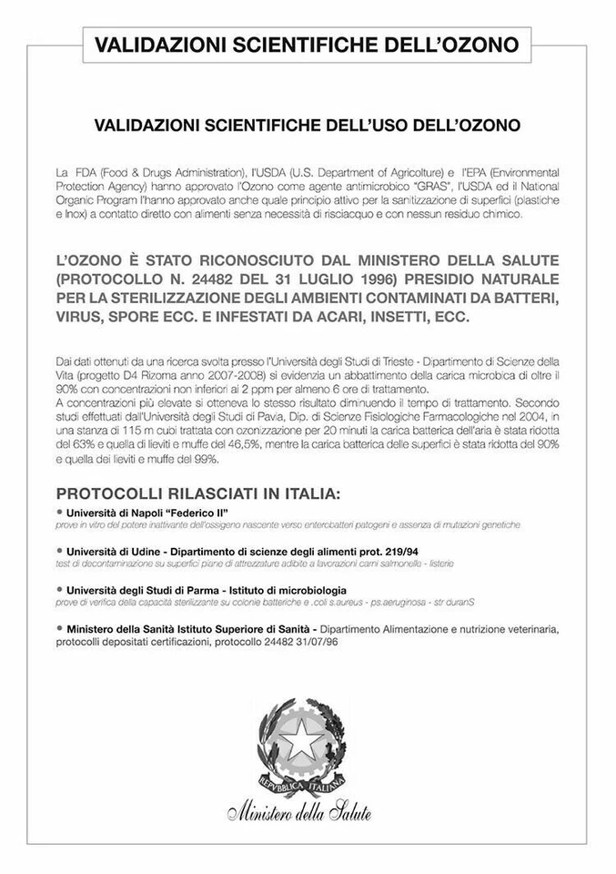 Ozonizzatore Prof. G20  Gen. Ozono 60g/H igeniz. steriliz. ambienti 1500 mt Cubi - Immagine 4 di 4