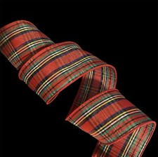 Wired Ribbon Tartan Plaid Traditional Christmas Sold BY THE YARD 2.5 W