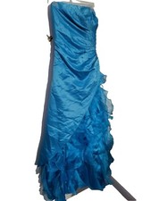 Blue Strapless Prom Wedding Homecoming Dance Bridesmaid Ball Gown Sz 3/4.