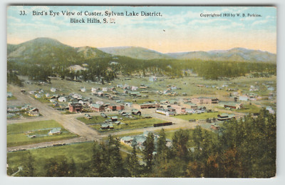 Postcard Birds Eye View of Custer Sylvan Lake District in Black Hills, S.D.