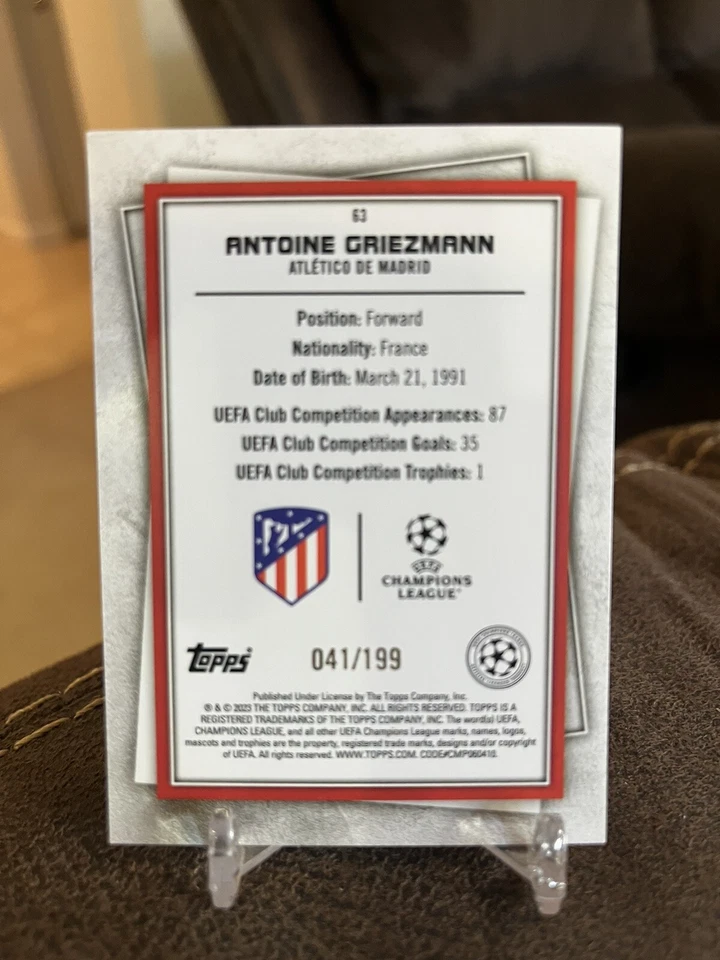 2023 Topps Soccer Stars Antoine Griezmann /199 Atletico Madrid #63 - Image 2 of 2