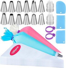 Piping Bags and Tips Set, 100Pcs 12 Inch Pastry Bags, Icing Bags Disposable f...