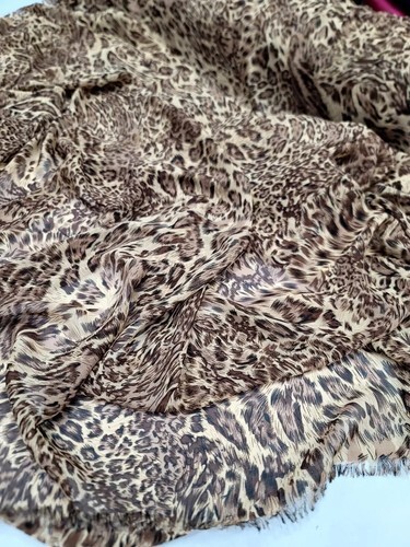 BROWN TAN LEOPARD CHIFFON FABRIC 57" BY THE YARD SHEER CHEETAH ANIMAL PRINT