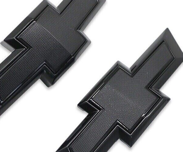 Camaro Emblem Black Gloss Black Front &amp; Rear Bowtie Emblems For 2016-2024 Chevrolet Camaro - Custom Painted, Direct Fit Front Rear Emblem Set