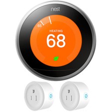 Google Nest Learning Thermostat 3rd Generation (Stainless Steel) w/ 2 Pack Wi-Fi