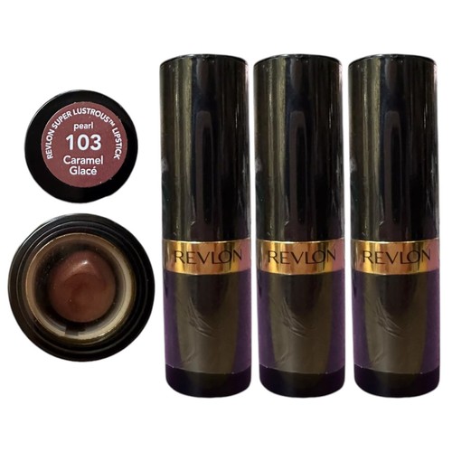 3 Pack Revlon Super Lustrous Lipstick Pearl 103 Caramel Glace Light Purple Brown