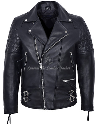Herren Lederjacke Schwarz Biker Motorrad Style 100% LUXUS ECHTES RINDSLEDER 233