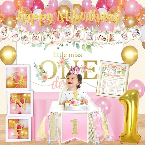 Complete 1st Birthday Girl Decorations - Themed Backdrop, Crown & Balloon Boxes - Picture 7 of 8