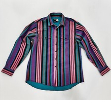 Vtg Wrangler Brushpopper Shirt 17 36 Western Rodeo Cowboy Pink Purple Teal 90s