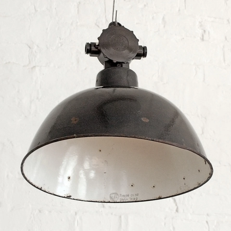 »EMATRE-S VITA« Emaille-Lampe Vintage Shabby Fabrik Leuchte Original alt Ø38cm+ - Bild 2 von 4