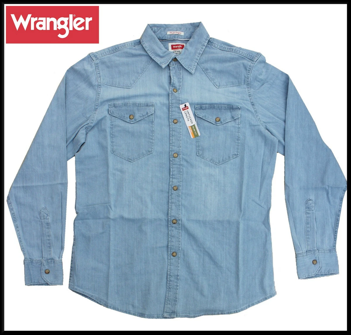 Uomo Wrangler Camicia Jeans Premium Slim Fit Elastico Untucked Lunghezza Western